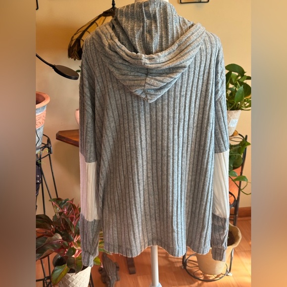 New Long Sleeve Full Zipper Hooded Sweater Size XXL Gray And White Polyester - Picture 2 of 14